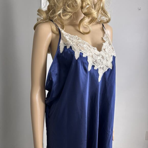 Vintage Jaclyn Smith Studio Intimates Satin Nightgown 4X Blue Champagne Lace NWT - Picture 6 of 9